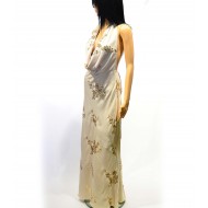 Long evening dress, soft satin, plunging neck, free size