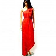 Long pleated dress with a removable rose on the chest, one size
